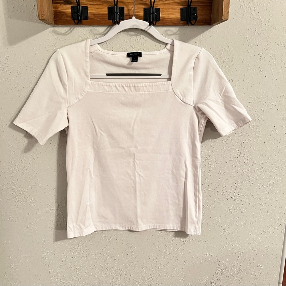 Ann Taylor Cream Square Neck Short Sleeve Top